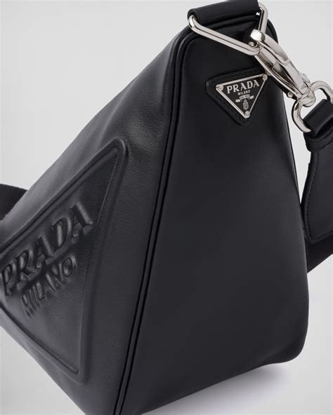 prada metal triangle|Prada triangle leather shoulder bag.